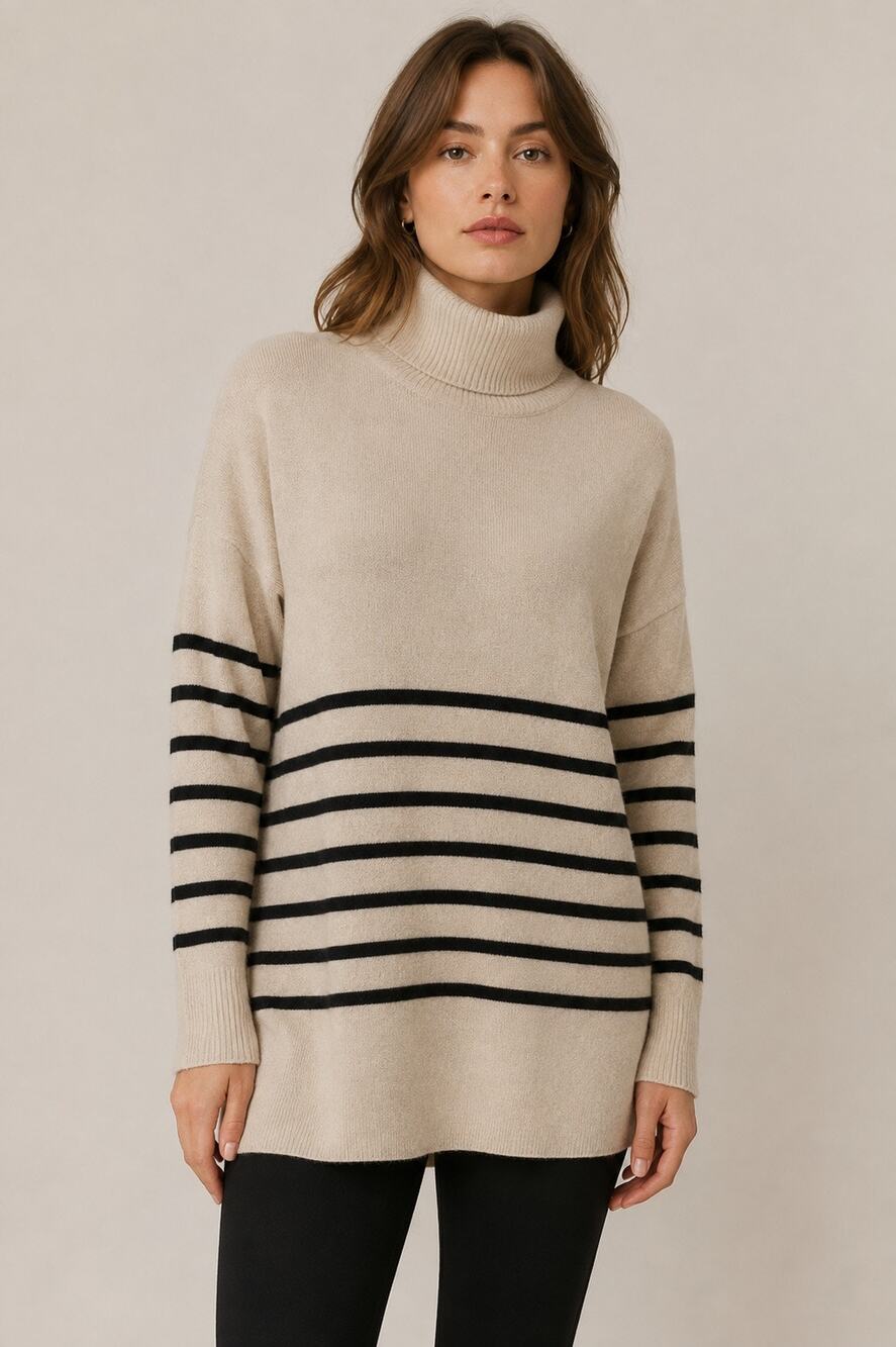 DISSH Brooklyn Stone Black Stripe Jumper Turtleneck Sweater XS Oversized